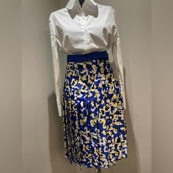 MARY KATRANTZOU Blue and Yellow Patterned A-Line Skirt - Picture 8 of 9